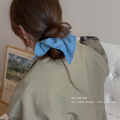 韩系牛仔布艺方巾发圈女半扎头发绳时尚 头绳高弹力皮筋大肠圈皮套