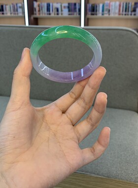 天然缅甸翡翠手镯冰糯种翡翠玉手镯子少女款翡翠春带彩紫罗兰阳绿