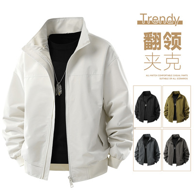 美式复古工装立领外套男春秋季潮牌拼接设计飞行员夹克短款棒球服