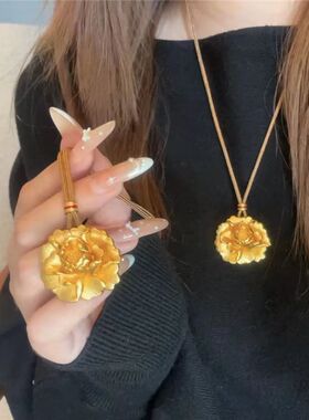 金店同款新中式牡丹吊坠复古风好事连连百搭气质时尚花朵项链批发