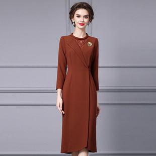 修身 高档复古气质中长款 包臀裙子2025 连衣裙女长袖 星译春秋款