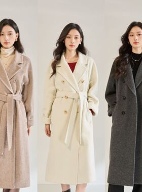25秋冬新气质高级感长毛苏丽羊毛系带毛呢外套中长款大衣女22673