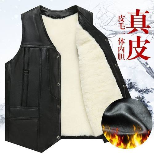 新款羊毛马甲男士真皮羊皮坎肩加厚保暖皮毛一体秋冬爸爸羊皮马甲