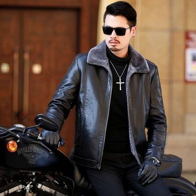 一体外套男士海宁真皮皮衣