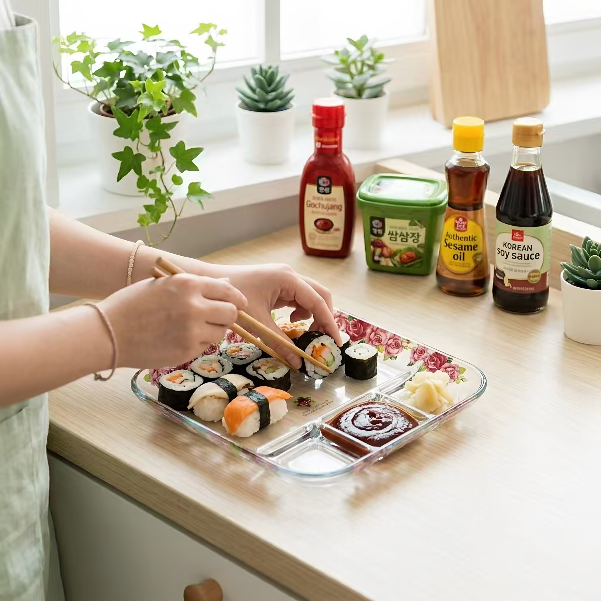 韩国进口寿司盘轻奢时尚装菜田园风盘子饺子盘凉菜盘炸品蘸料方盘
