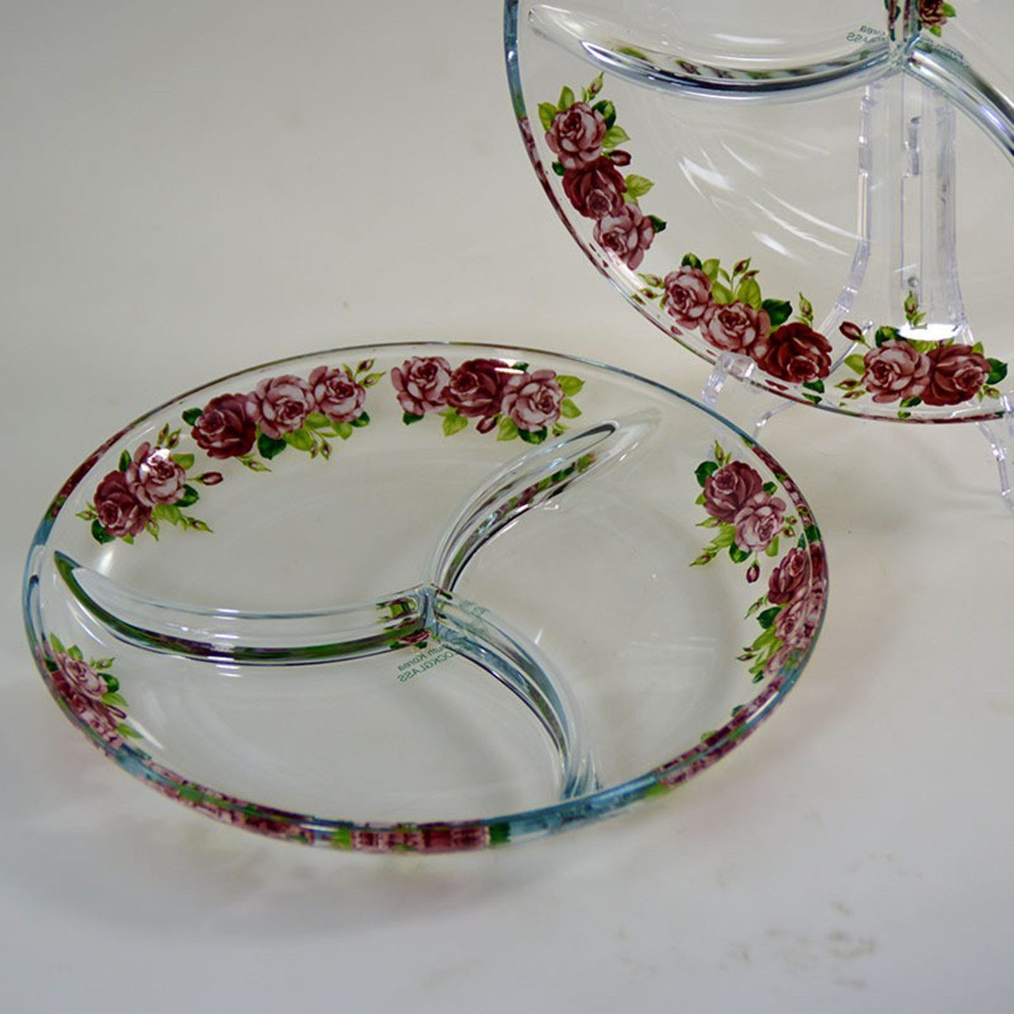 钢化玻璃韩式三分格餐盘