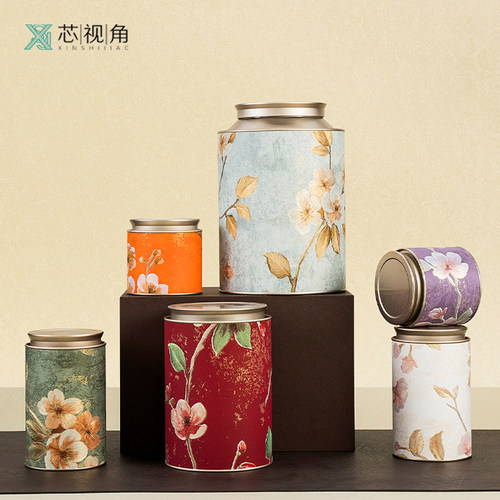 国风创意刺绣鎏金花纹茶叶罐子