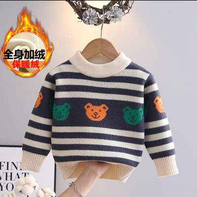 儿童半高领毛衣秋冬装百搭韩版男童加绒针织衫宝宝冬季加厚打底衫