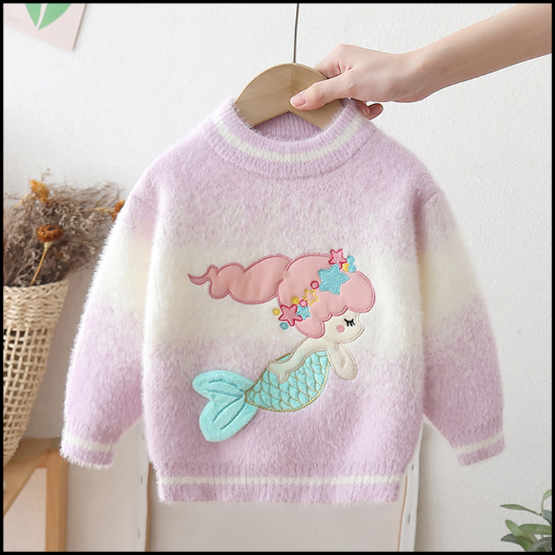 女童毛衣2025新款秋冬季女宝宝加绒水貂绒儿童洋气针织上衣打底衫