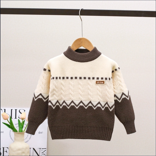 加绒加厚针织打底衫 男童毛衣秋冬款 中大儿童男孩冬装 冬季 2025新款