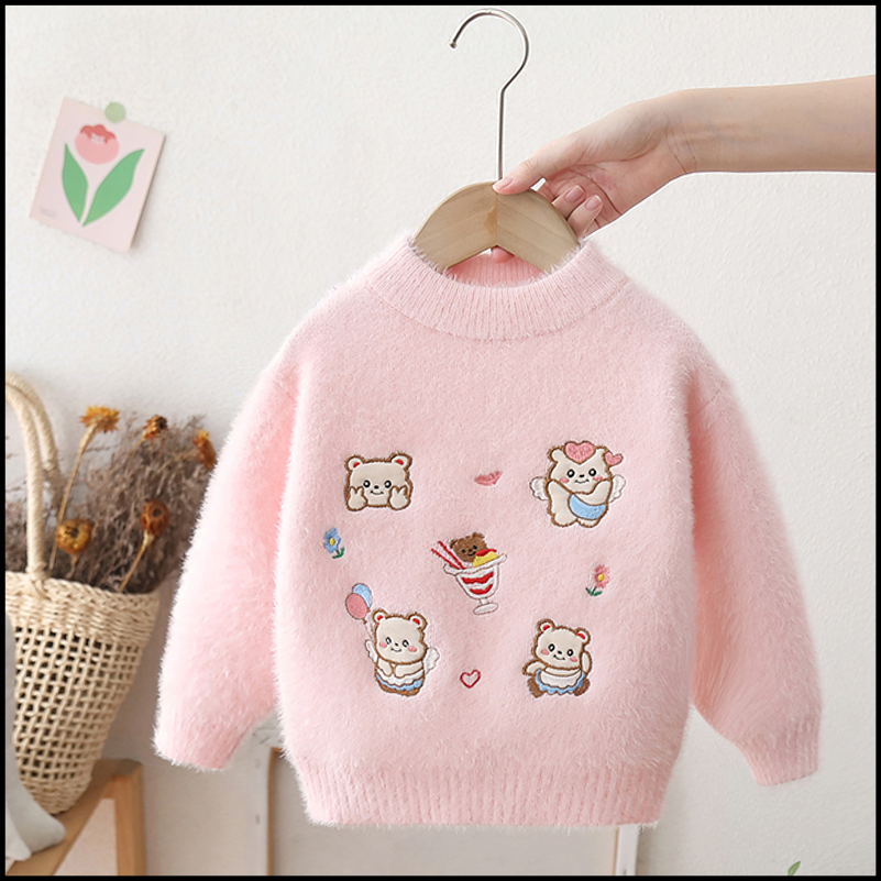 女童秋冬毛衣2025新款加厚水貂绒洋气女宝宝针织打底衫儿童装上衣