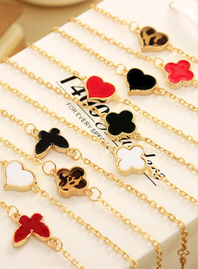 欧美风复古小桃心四叶草手链