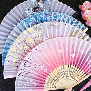 古风扇子全竹扇夏日清凉绢布折扇国风竹扇儿童便携中式扇批发