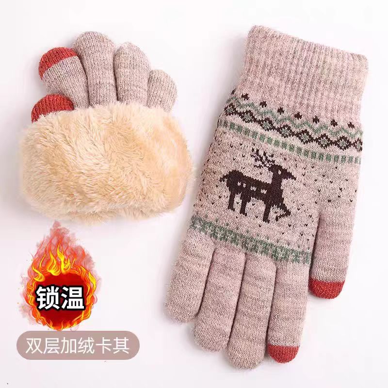 手套女生冬骑车防寒专用冬季可爱加绒加厚保暖骑行五指冬天棉手套