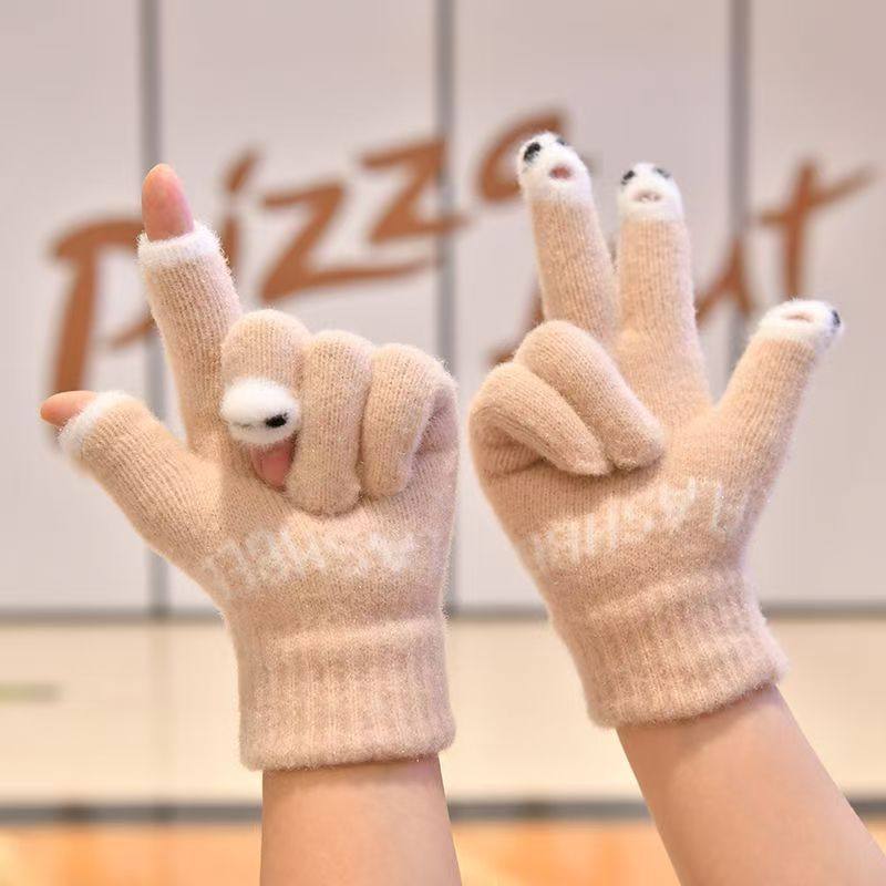 秋冬卡通斗斗鱼手套保暖加绒加厚