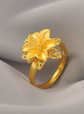 仿越南沙金百合花素圈戒指不掉色