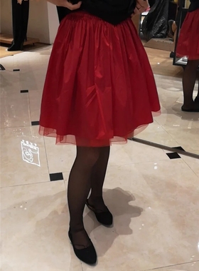 1折雅斓名店进口尚SIMONETTA大方红色半裙  AKBPA3044a吊牌价1780