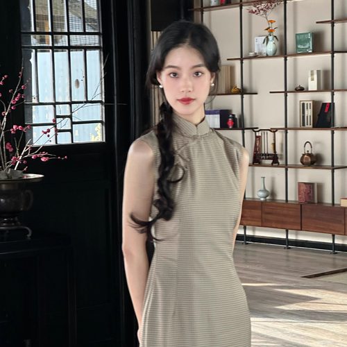 Ti提提 祝余 无袖改良长款旗袍拉链后开修身连衣裙日常国风中式裙