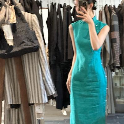 Ti提提  惊春全开襟手缝盘扣长款无袖旗袍中式显白连衣裙国风长裙