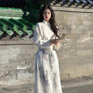 Ti提提 未白 复古新中式原创定制手绘水墨画百迭裙半裙设计感