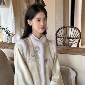 无袖 Ti提提 中式 米白色绣球花蝴蝶刺绣 改良马甲外套 风来