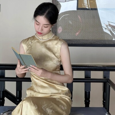 Ti提提  解语 全开襟长款手缝盘扣无袖旗袍新中式长裙国风连衣裙