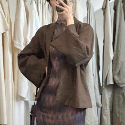 Ti提提 碧梧枝 棕色亚麻复古中式外套国风旗袍外搭衣气质女