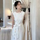 连衣裙韩系显瘦夏季 Ti提提 收腰无袖 植绒蝴蝶结短款 白色短款