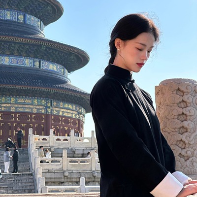 Ti提提 鹤别 黑色全开襟双领中式长衫旗袍长款连衣裙秋冬季国风