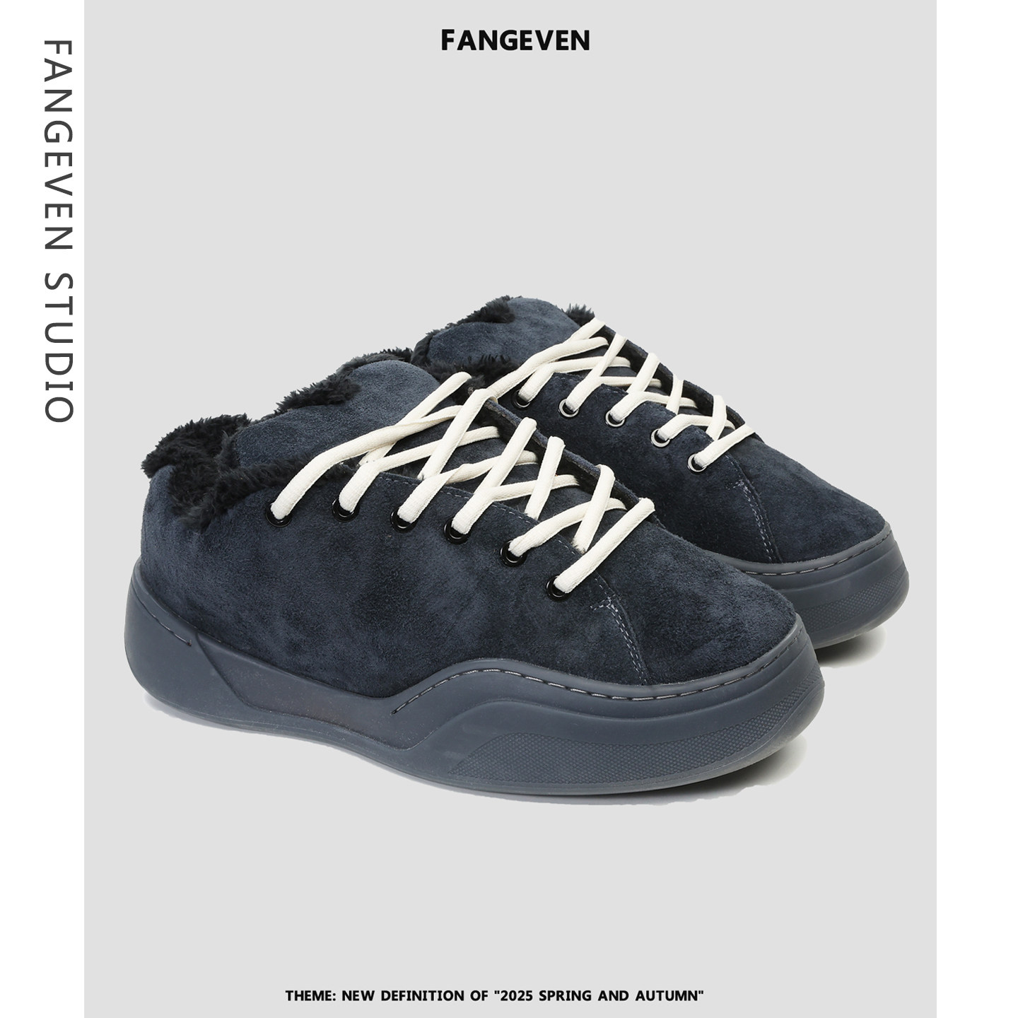 Fang even胖丁真皮雪地鞋男女厚底面包鞋加厚保暖牛筋底防滑棉鞋