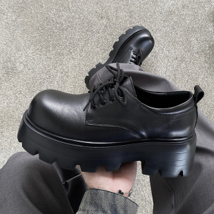 增高德比鞋 男厚底增高7CM真皮低帮圆头皮鞋 even暗黑系大头鞋 Fang
