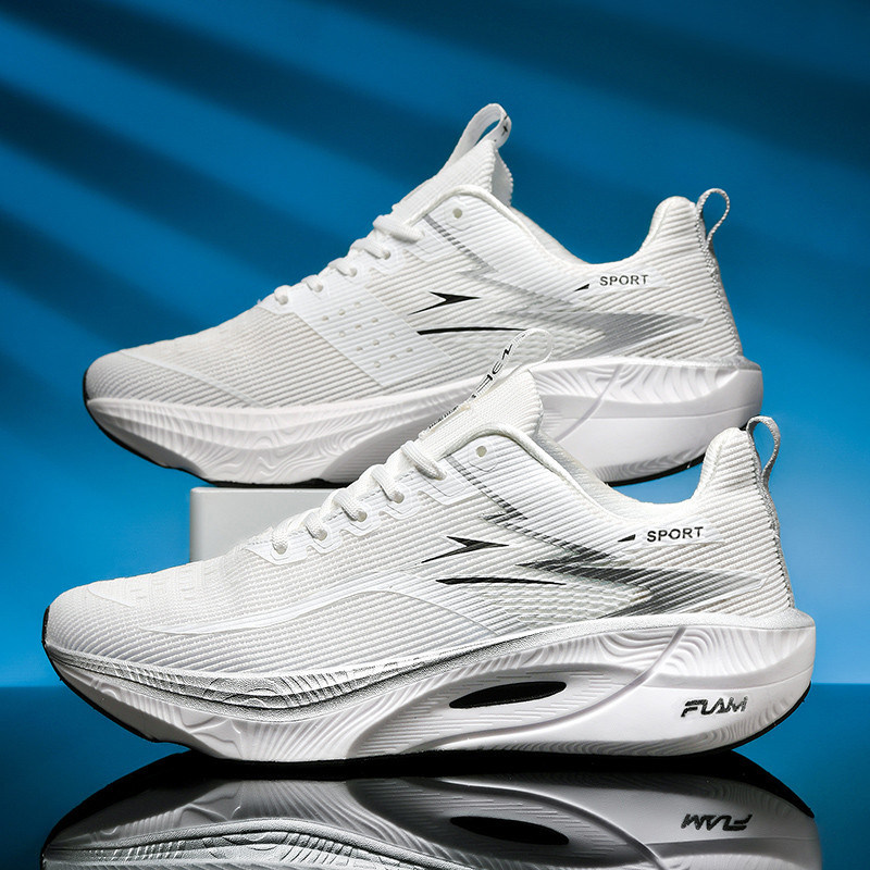 青少年白色男鞋双网面透气运动鞋初中学生男女军训碳板厚底小白鞋