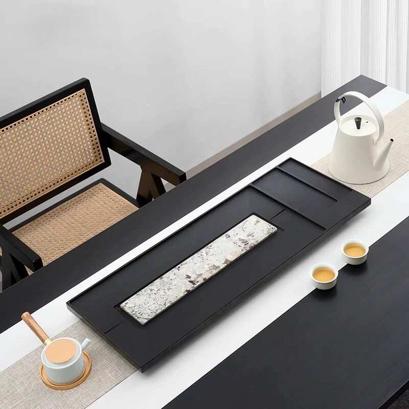 天然纹理乌金石茶盘家用新中式轻奢嵌入式长方形茶具托盘设计师款
