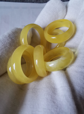 琥珀蜜蜡指环扳指戒指跑环 俄料鸡油黄蜜蜡一体指环戒指个性定制