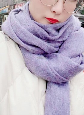 NASE  21年冬季精梳白绒羊羔毛混纺薰衣草花纱保暖围巾女士披肩