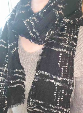 NASE 21年冬意大利订单羊羔毛手工重工镶嵌银丝百搭小香风围披巾