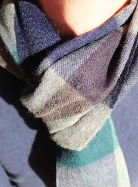 NASE 21_22年冬季欧美客户定制精品精梳白绒斜纹经典格子羊绒围巾