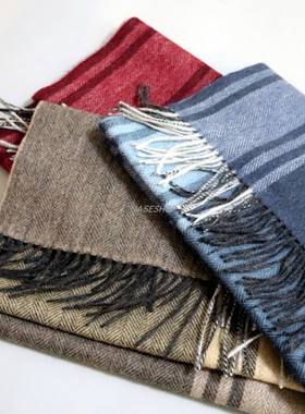 22年秋冬季节新 客供精梳白绒山羊绒人字纹双色拼色围巾男女通用