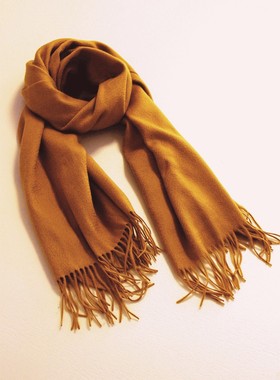 NASESHOP 法国秋冬季大规格纯羊毛围巾披肩水波纹花纹金驼色