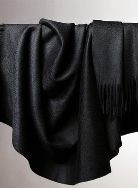 NASE客供羊绒围巾女经典款时尚野生白绒加厚纯色重磅披肩两用超长