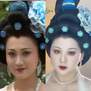 【霜翎阁】杨贵妃蓝套装复原唐风汉服簪发配饰品古风仿妆松石素雅