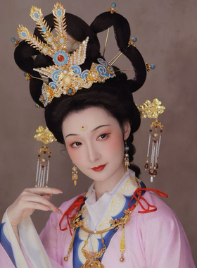 【霜翎阁】神仙仕女图绢人全套装发全套装凤凰汉服配饰品｛金霄｝