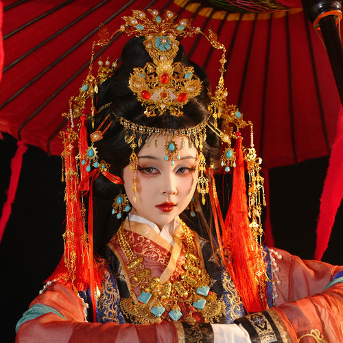 【霜翎阁】华丽傩戏衍生套装战国袍秦汉服发饰品配流苏簪｛阿房｝