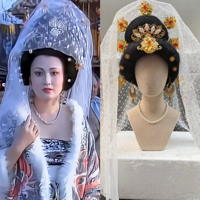 【霜翎阁】杨贵妃亮片头纱同款唐风汉服套装古风发配饰品华丽发钗