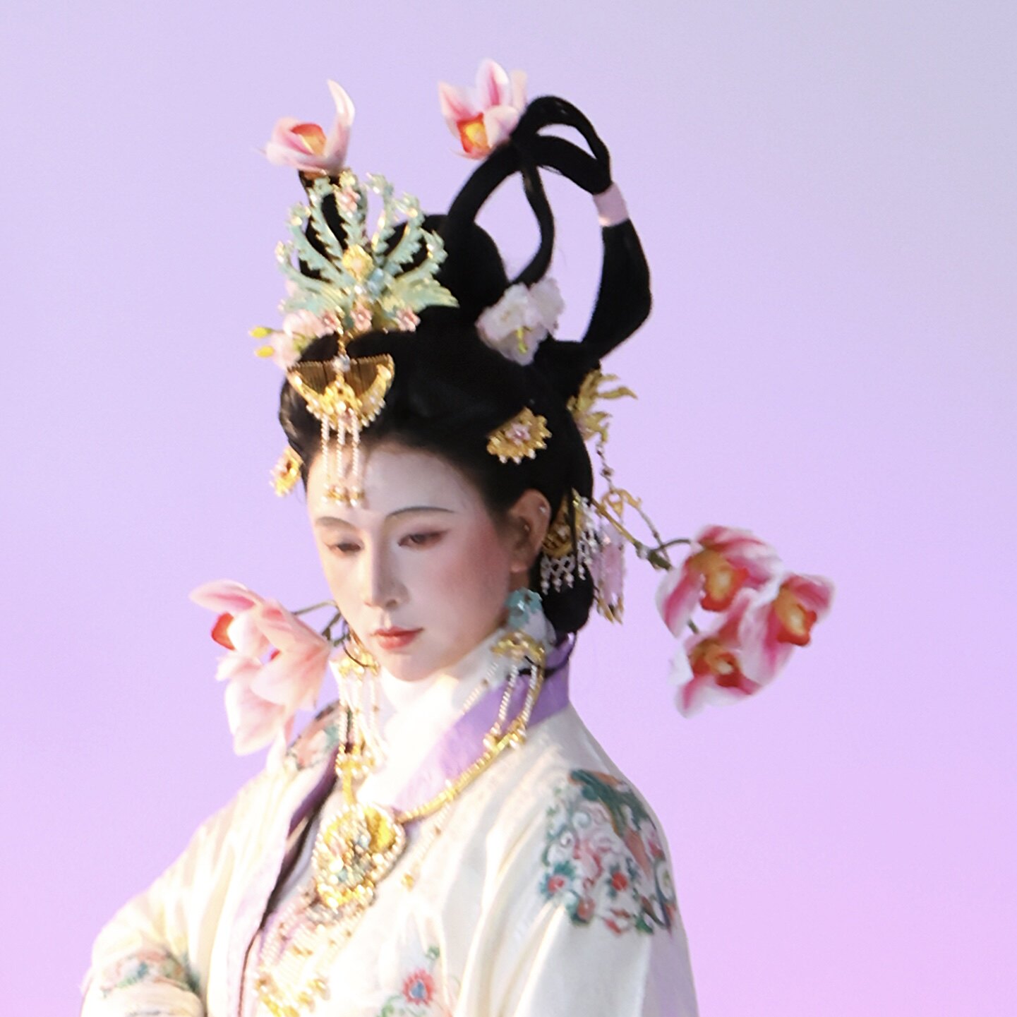 【霜翎阁】唐风烧蓝粉色兰花发簪汉服发饰品套装引路菩萨｛兰莞｝