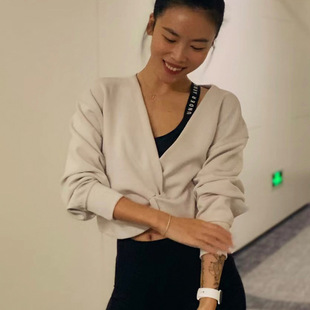 双面穿时尚 蝴蝶结运动上衣女健身服短款 卫衣 秋冬瑜伽罩衫 lulu同款