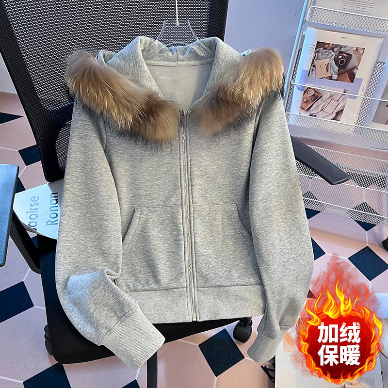 美式复古可拆卸毛领连帽卫衣女2025冬新款显瘦开衫短款外套女,女装卫衣/绒衫,衣嘉衣服饰 美式复古可拆卸毛领连帽卫衣女2025冬新款显瘦开衫短款外套女,女装卫衣/绒衫,衣嘉衣服饰