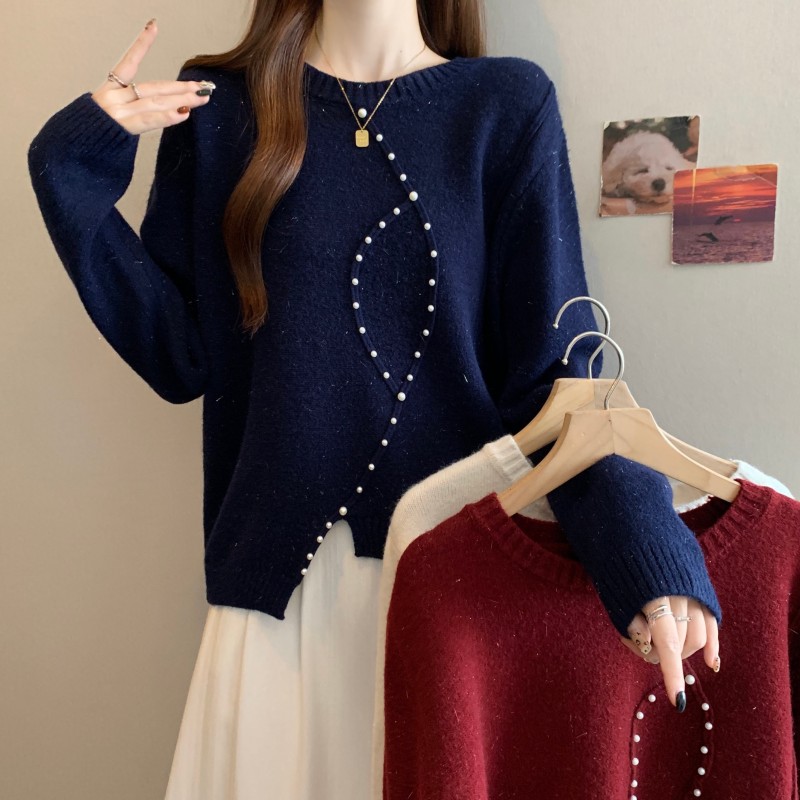 ~大码胖MM秋季新款圆领重工钉珠设计感下摆长袖上衣毛衣,女装大码女装,衣嘉衣服饰 ~大码胖MM秋季新款圆领重工钉珠设计感下摆长袖上衣毛衣,女装大码女装,衣嘉衣服饰