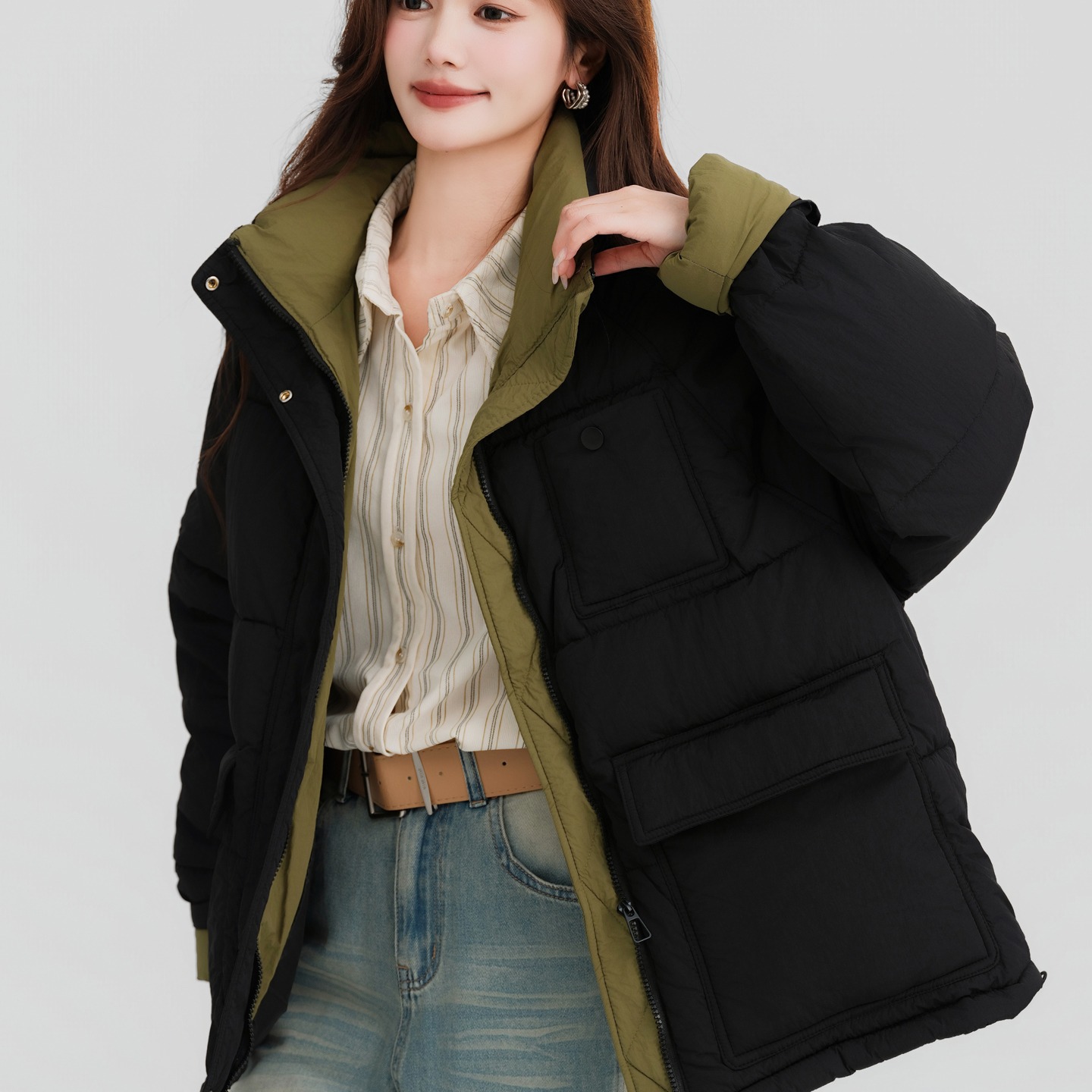 韩版撞色立领加厚棉衣棉服2025秋冬季保暖短款面包服外套女,女装棉衣/棉服,衣嘉衣服饰 韩版撞色立领加厚棉衣棉服2025秋冬季保暖短款面包服外套女,女装棉衣/棉服,衣嘉衣服饰