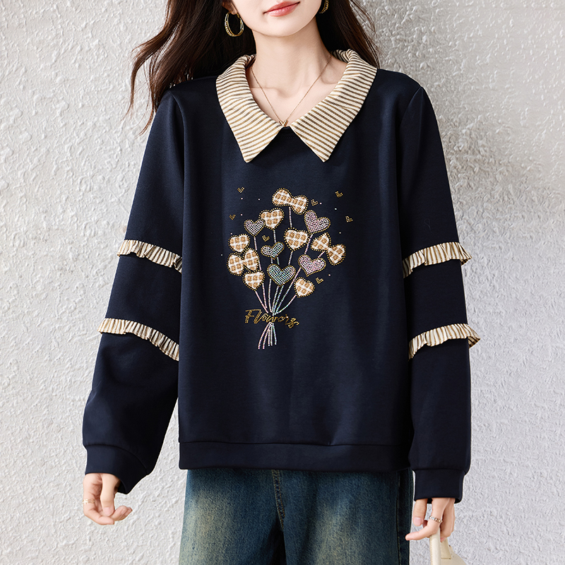 2025新款秋冬高级感女拼接重工爱心大码显瘦减龄长袖加厚卫衣,女装大码女装,衣嘉衣服饰 2025新款秋冬高级感女拼接重工爱心大码显瘦减龄长袖加厚卫衣,女装大码女装,衣嘉衣服饰